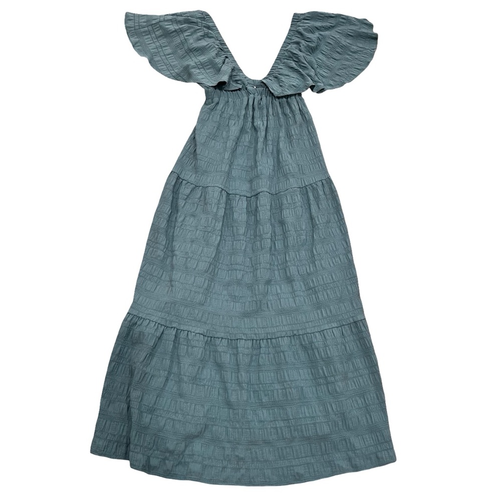 Hunter and Brown Blue V-neck Ruffle maxi dress XS - Picture 2 of 6